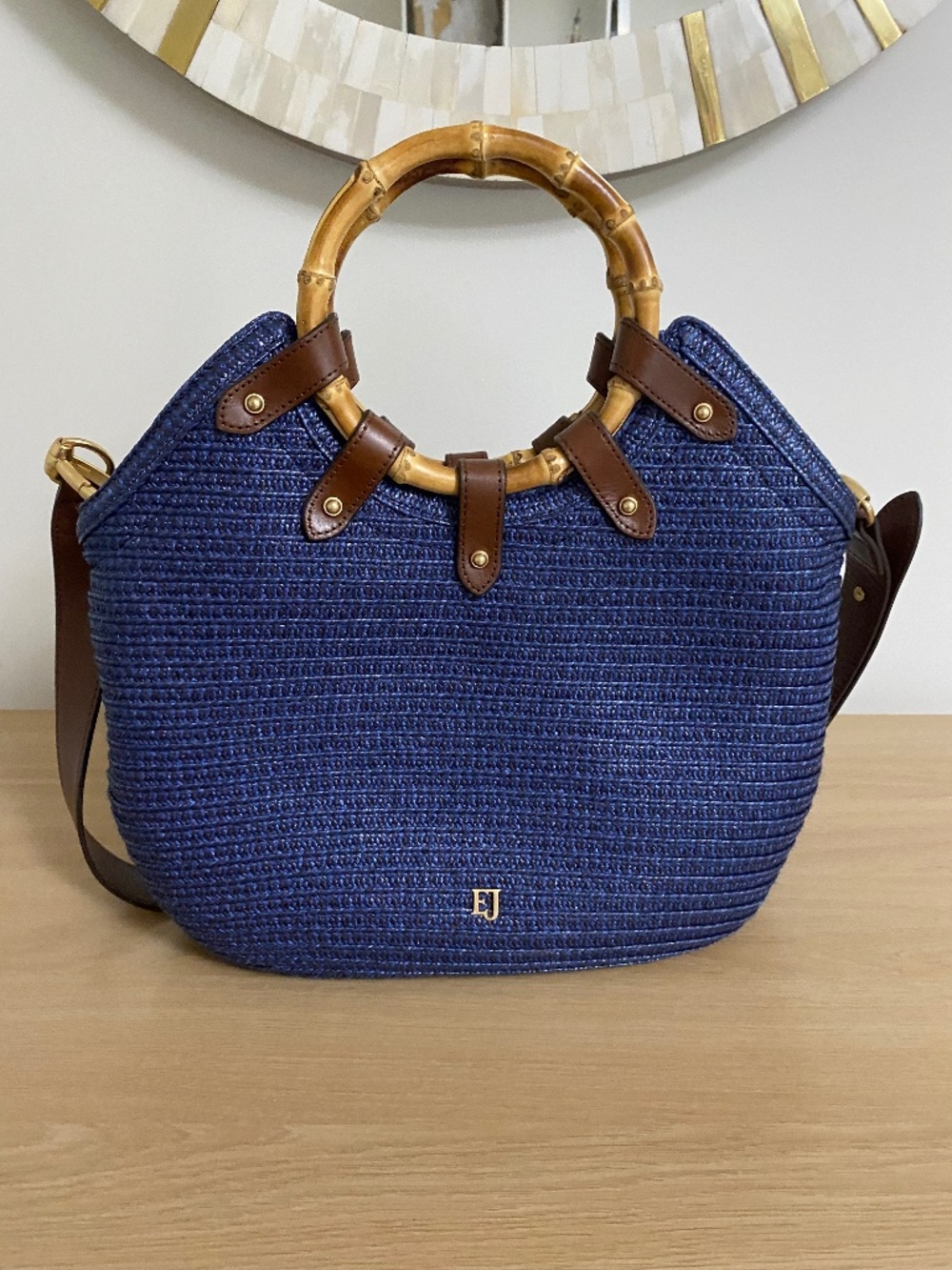 Eric Javitz My Way Navy Straw Bag